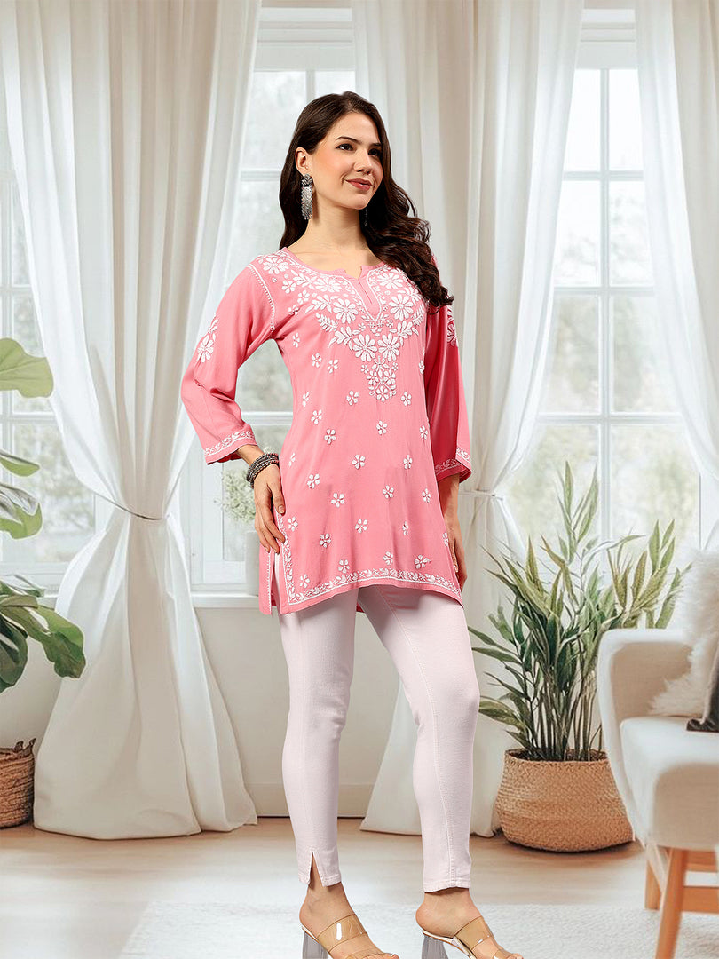 Seva Chikan Hand Embroidered Rayon Lucknowi Chikankari Top