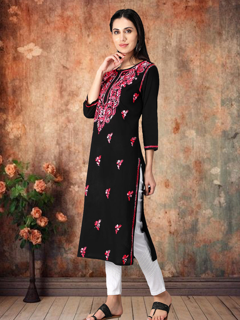 Seva Chikan Hand Embroidered Black Cotton Lucknowi Chikankari Kurta