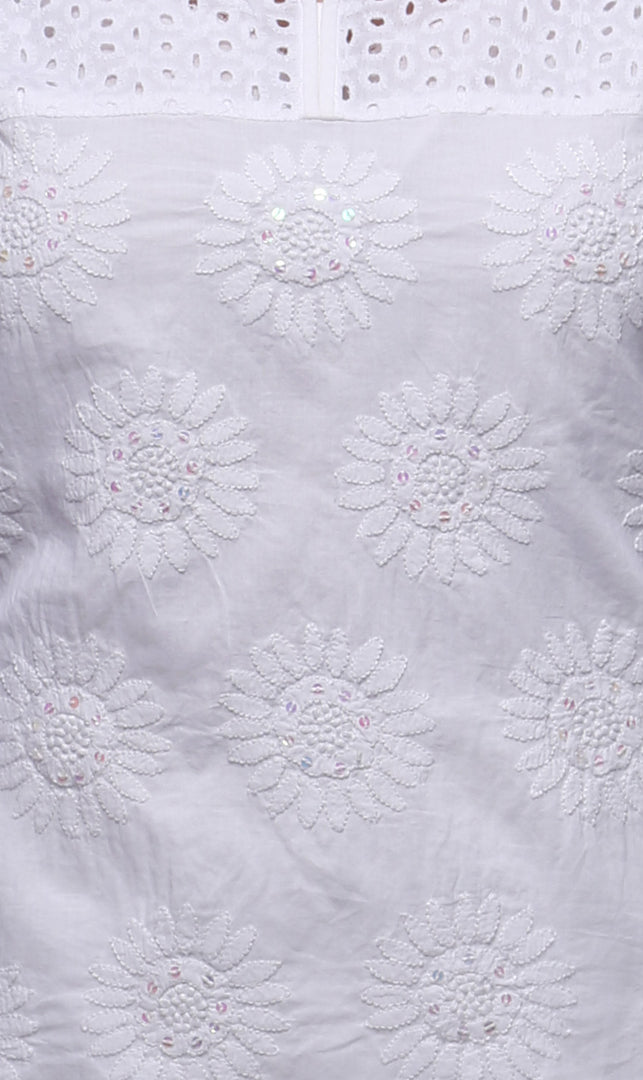 Seva Chikan Hand Embroidered White Cotton Lucknowi Chikankari Short Top-SCL0504