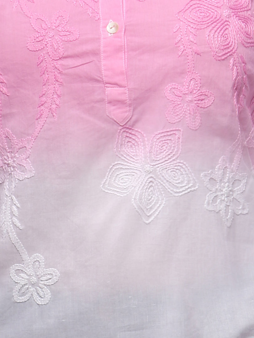Seva Chikan Hand Embroidered Pink Cotton Lucknowi Chikankari Short Top-SCL0507