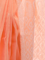 Load image into Gallery viewer, Seva Chikan Hand Embroidered Peach Cotton Lucknowi Saree-SCL2321