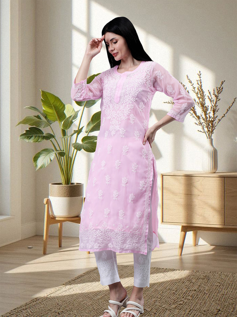 Seva Chikan Hand Embroidered Georgette Lucknowi Chikankari Kurta With Inner