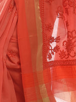 Load image into Gallery viewer, Seva Chikan Hand Embroidered Orange Cotton Lucknowi Saree-SCL2485
