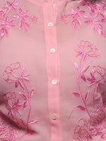 Load image into Gallery viewer, Seva Chikan Hand Embroidered Pink Georgette Lucknowi Chikankari Shirt-SCL0513