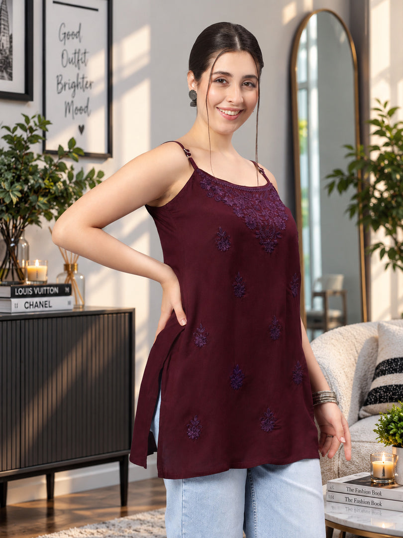 Seva Chikan Hand Embroidered Rayon Lucknowi Chikan Top