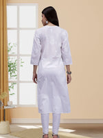 Load image into Gallery viewer, Seva Chikan Hand Embroidered Cotton White Lucknowi Chikankari Kurta-SCL4371