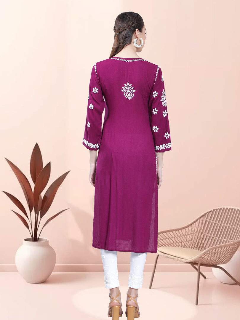 Seva Chikan Hand Embroidered Rayon Lucknowi Chikankari Kurta
