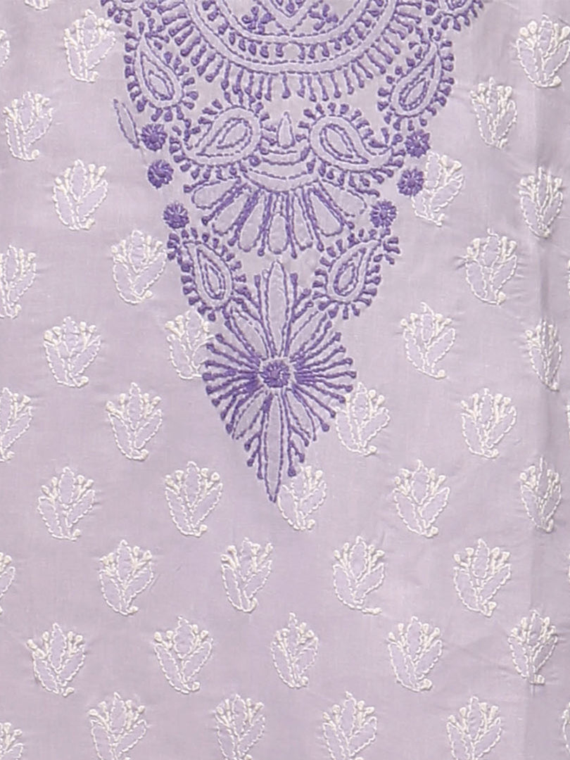 Seva Chikan Hand Embroidered Purple Cotton Lucknowi Chikan Kurti-SCL0625