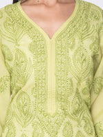 Load image into Gallery viewer, Seva Chikan Hand Embroidered Green Cotton Lucknowi Chikan Kurta-SCL0903