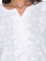 Load image into Gallery viewer, Seva Chikan Hand Embroidered White Cotton Lucknowi Chikan Top-SCL0983