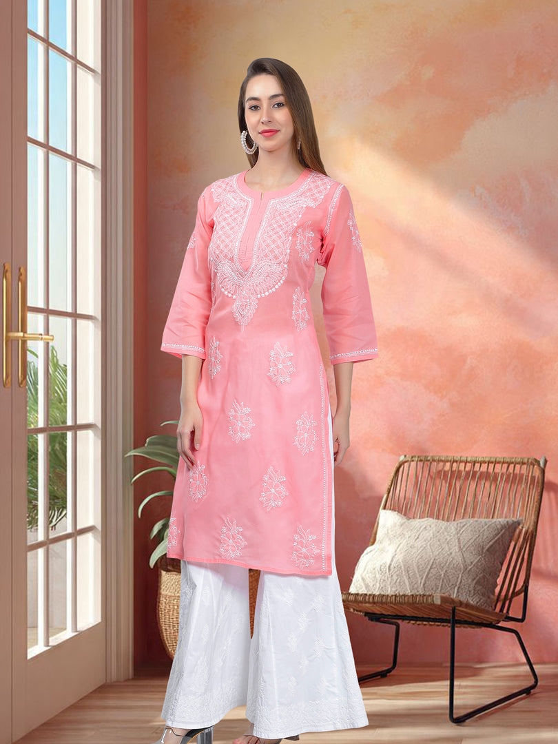 Seva Chikan Hand Embroidered Terivoil Cotton Lucknowi Chikan Kurti