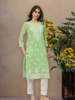 Load image into Gallery viewer, Seva Chikan Hand Embroidered Georgette Lucknowi Chikankari Kurta With Slip