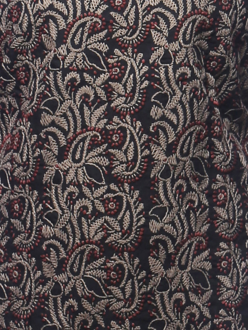 Seva Chikan Hand Embroidered Black Cotton Lucknowi Chikan Kurti-SCL0343