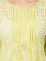 Load image into Gallery viewer, Seva Chikan Hand Embroidered Yellow Cotton Lucknowi Chikankari Short Top-SCL2014