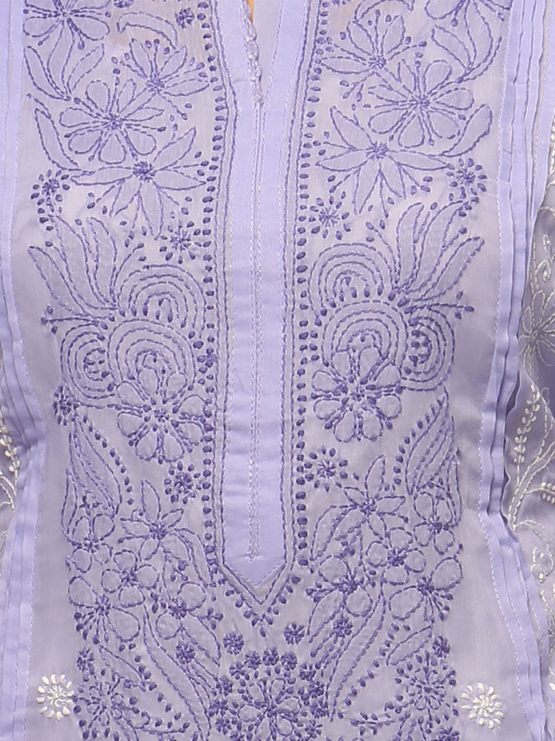 Seva Chikan Hand Embroidered Mauve Cotton Lucknowi Chikan Kurta-SCL0638