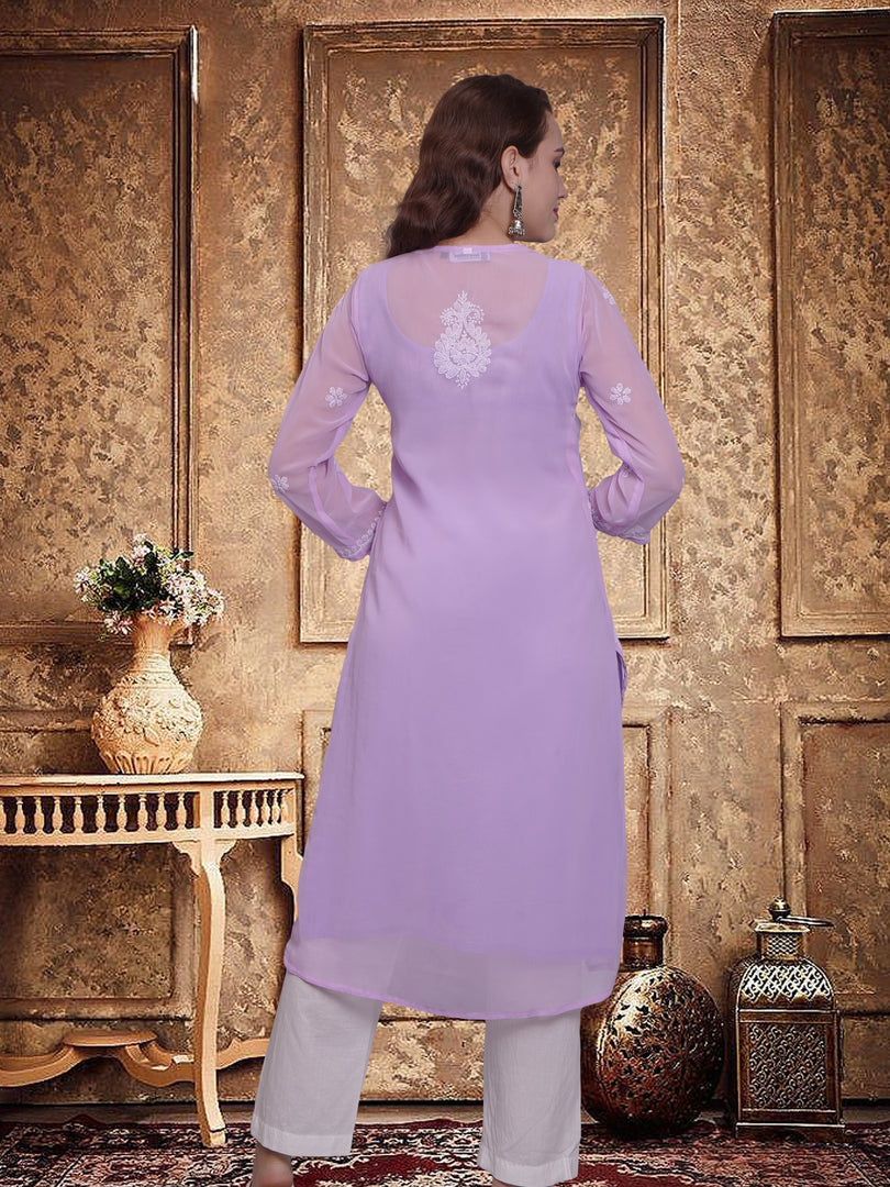 Seva Chikan Hand Embroidered Georgette Lucknowi Chikankari Kurta With Slip