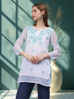Load image into Gallery viewer, Seva Chikan Hand Embroidered Georgette Lucknowi Chikan Top With Slip