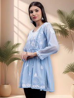 Load image into Gallery viewer, Seva Chikan Hand Embroidered Georgette Lucknowi Chikankari Top With Slip