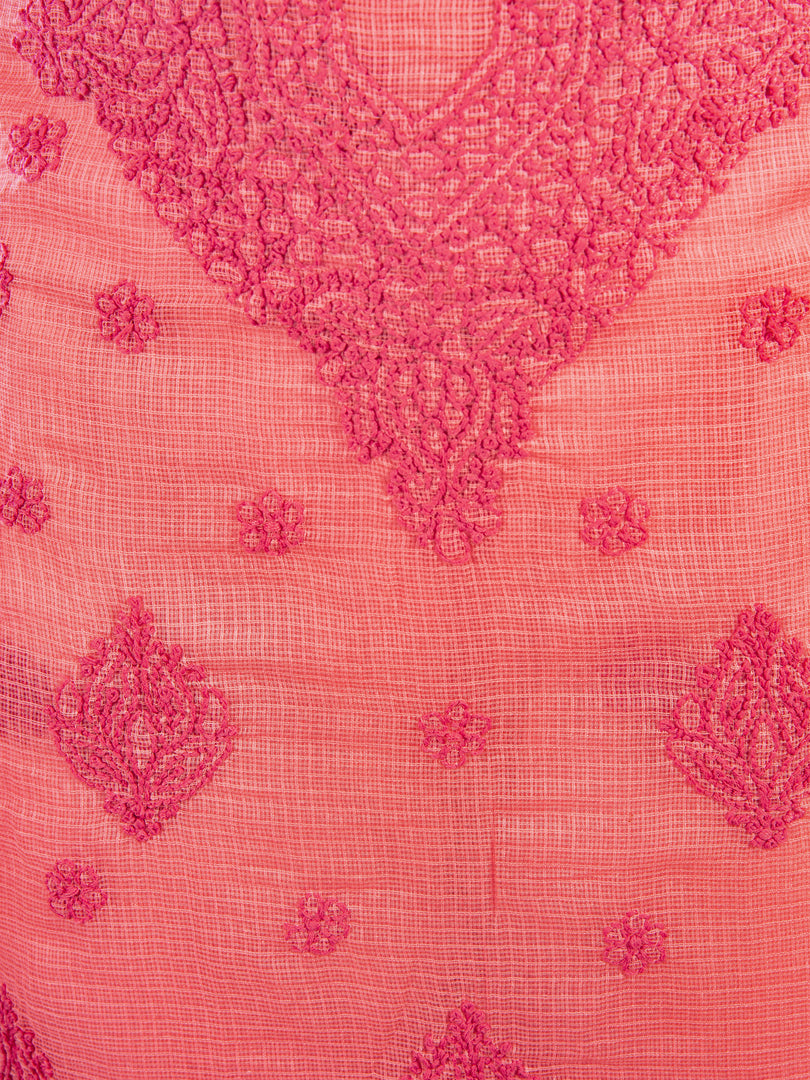Seva Chikan Hand Embroidered Peach Kota Lucknowi Chikankari Unstitched Kurti Piece SCL1109