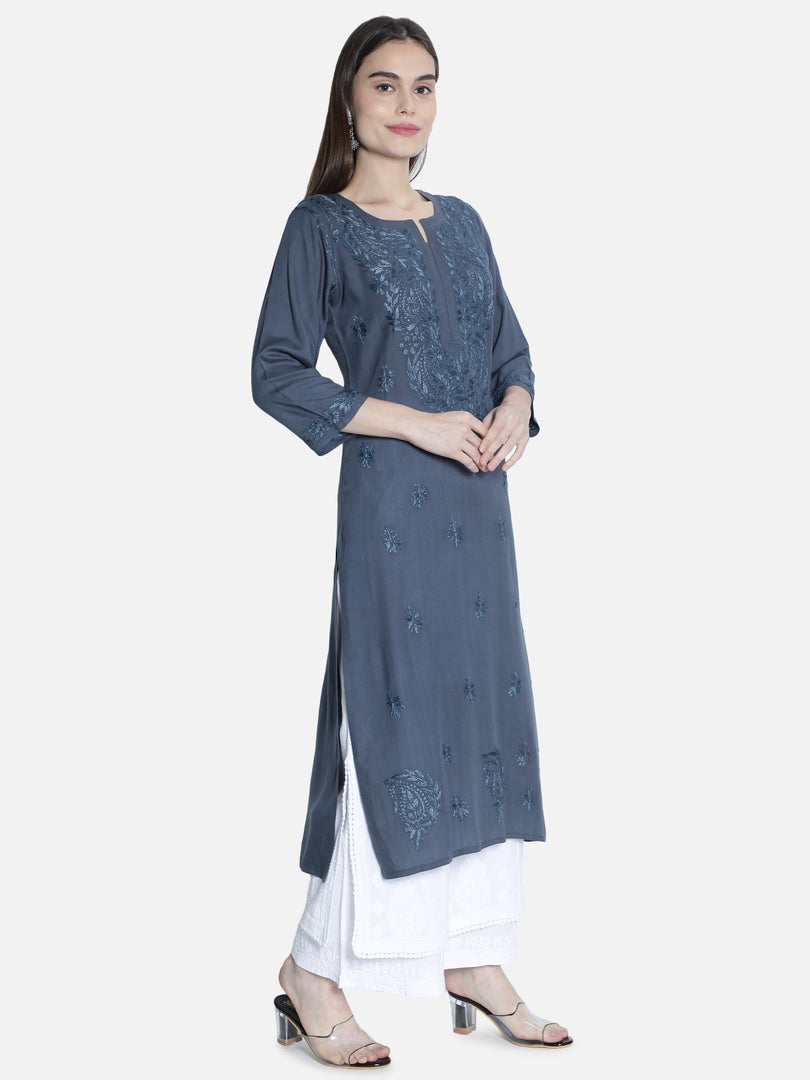 Seva Chikan Hand Embroidered Rayon Lucknowi Chikankari Kurta