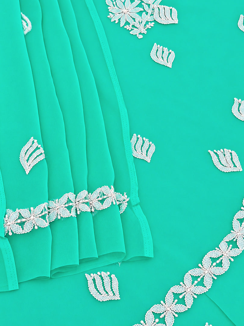 Seva Chikan Hand Embroidered Sea Green Georgette Lucknowi Chikankari Unstitched Suit Piece-SEV15045
