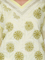 Load image into Gallery viewer, Seva Chikan Hand Embroidered Lemon Cotton Lucknowi Chikan Kurti SCL1047
