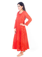 Load image into Gallery viewer, Seva Chikan Hand Embroidered Red Cotton Lucknowi Chikankari Anarkali-SCL1355