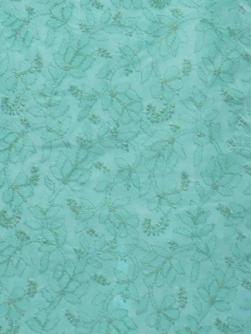 Seva Chikan Hand Embroidered Sea Green Cotton Lucknowi Chikan Kurti With Muqaish Work-SCL0600