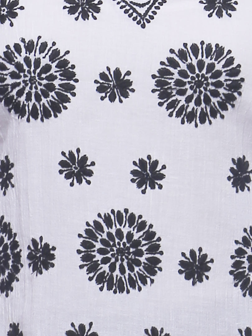 Seva Chikan Hand Embroidered White Cotton Lucknowi Chikankari Short Top SCL0139