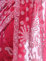 Load image into Gallery viewer, Seva Chikan Hand Embroidered Red Georgette Lucknowi Saree-SCL0368