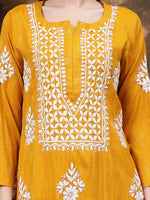 Load image into Gallery viewer, Seva Chikan Hand Embroidered Mustard Rayon Lucknowi Chikankari Kurta-SCL4588
