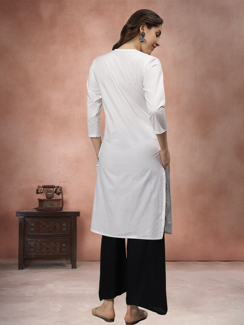 Seva Chikan Embroidered White Cotton Lucknowi Chikankari Kurta SCL4710