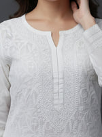 Load image into Gallery viewer, Seva Chikan Hand Embroidered White Cotton Lucknowi Chikan Kurti SCL0696

