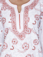 Load image into Gallery viewer, Seva Chikan Hand Embroidered White Cotton Lucknowi Chikan Kurti SCL1044
