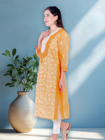 Load image into Gallery viewer, Seva Chikan Hand Embroidered Brown Cotton Lucknowi Chikan Kurti SCL1229
