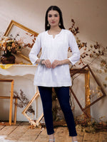 Load image into Gallery viewer, Seva Chikan Hand Embroidered White Cotton Lucknowi Chikankari Top SCL9106