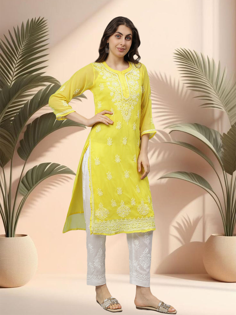 Seva Chikan Hand Embroidered Georgette Lucknowi Chikankari Kurta With Slip