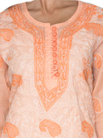 Load image into Gallery viewer, Seva Chikan Hand Embroidered Orange Cotton Lucknowi Chikan Kurta-SCL0936
