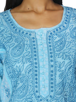 Load image into Gallery viewer, Seva Chikan Hand Embroidered Sky Blue Cotton Lucknowi Chikan Kurta-SCL0918