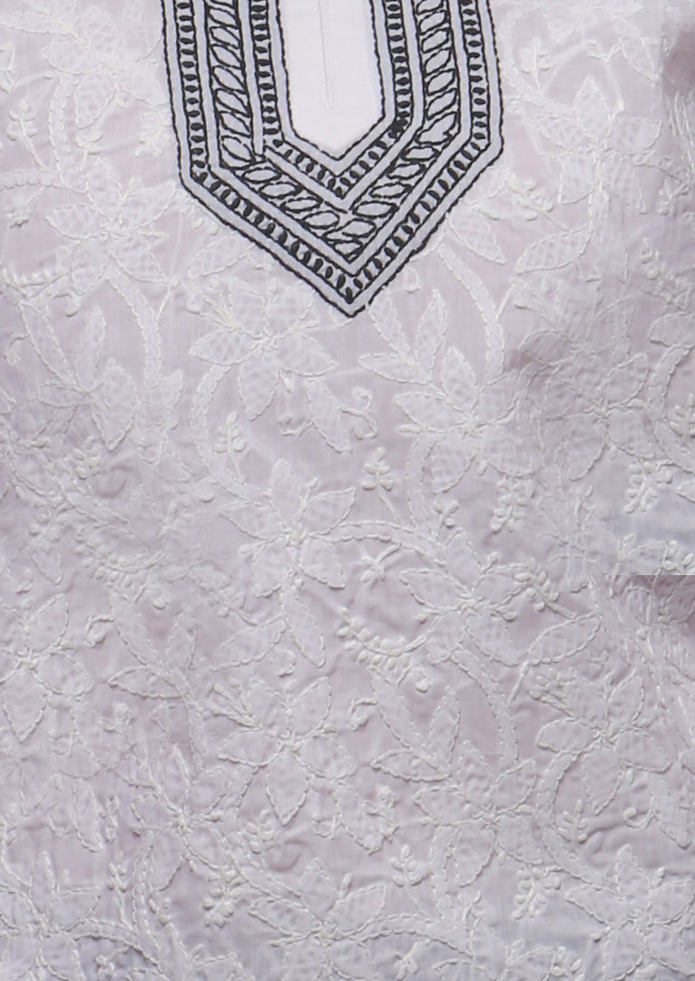 Seva Chikan Hand Embroidered White Cotton Lucknowi Chikankari Short Top-SCL0196