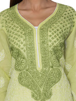 Load image into Gallery viewer, Seva Chikan Hand Embroidered Green Cotton Lucknowi Chikan Kurta-SCL0899