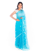 Load image into Gallery viewer, Seva Chikan Hand Embroidered Blue Georgette Lucknowi Saree-SCL1168