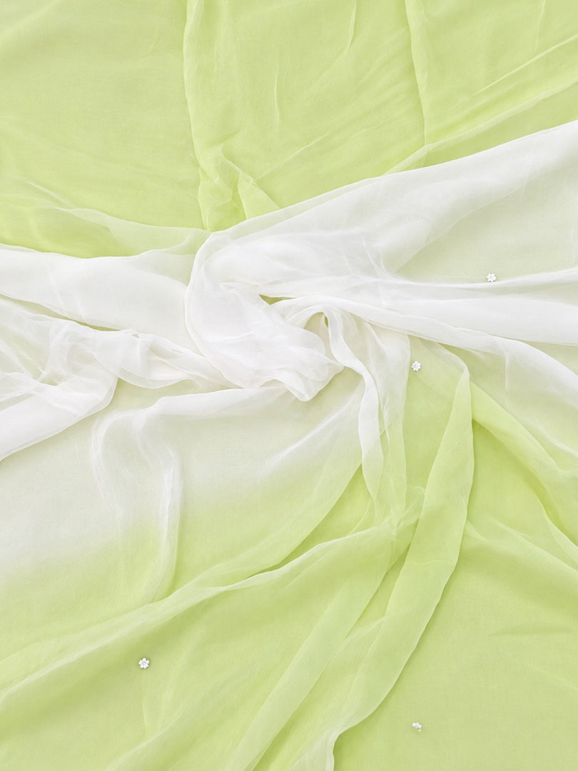 Seva Chikan Hand Embroidered Light Green Cotton Lucknowi Chikankari Unstitched Suit Piece-SEV15032