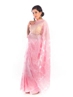 Load image into Gallery viewer, Seva Chikan Hand Embroidered Pink Georgette Lucknowi Saree-SCL1178