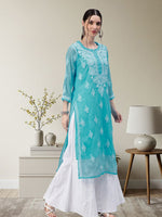 Load image into Gallery viewer, Seva Chikan Hand Embroidered Georgette Chikankari Kurta With Matching Slip