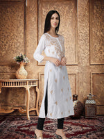 Load image into Gallery viewer, Seva Chikan Hand Embroidered White Cotton Lucknowi Chikankari Kurta
