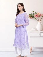 Load image into Gallery viewer, Seva Chikan Hand Embroidered Georgette Lucknowi Chikankari Kurta With Slip