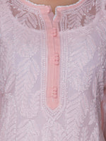 Load image into Gallery viewer, Seva Chikan Hand Embroidered Peach Georgette Lucknowi Chikan Kurti SCL1032
