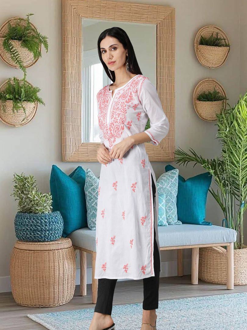 Seva Chikan Hand Embroidered White Cotton Lucknowi Chikankari Kurta