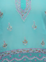 Load image into Gallery viewer, Seva Chikan Hand Embroidered Turquoise Georgette Lucknowi Chikankari Short Top With Sequins Work-SCL0172